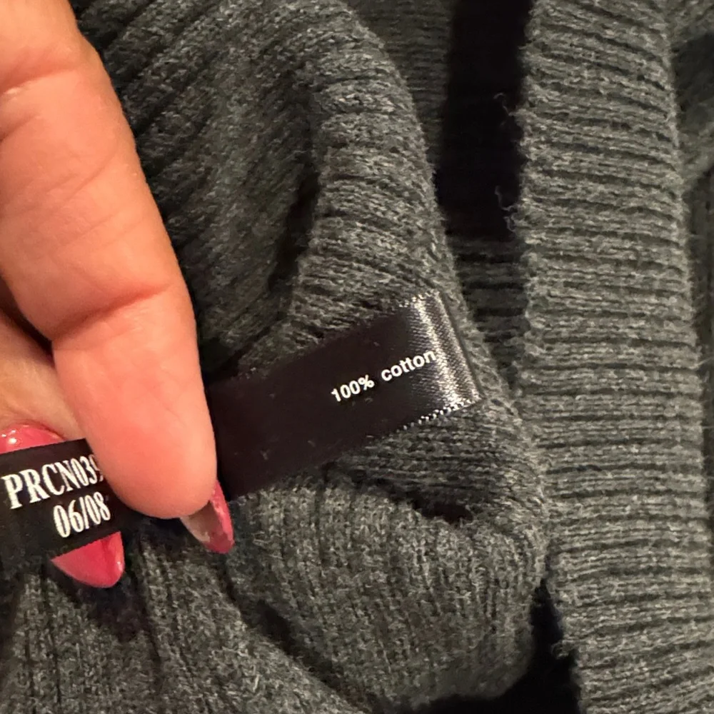 The Limited Gray ribbed ruffle button down V-Neck Sweater - Picture 9 of 11